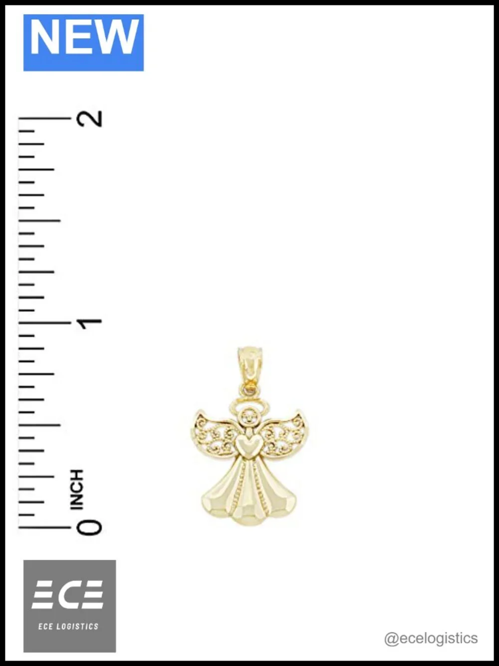 10 Karat Solid Gold Angel Charm Pendant Necklace 7/8